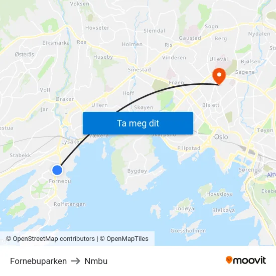 Fornebuparken to Nmbu map