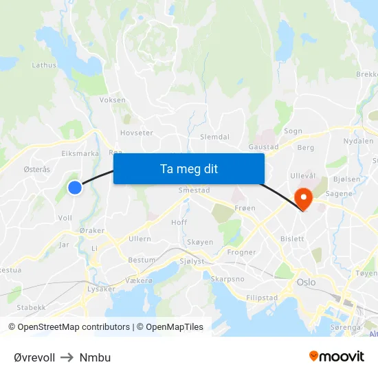 Øvrevoll to Nmbu map
