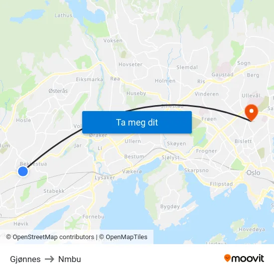 Gjønnes to Nmbu map