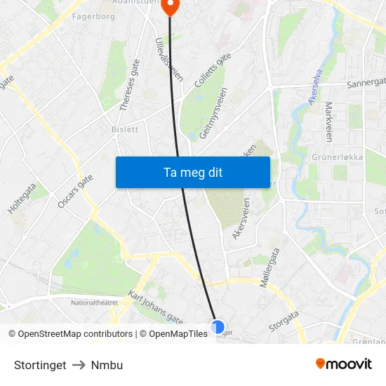 Stortinget to Nmbu map
