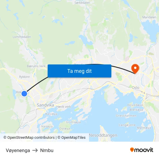 Vøyenenga to Nmbu map