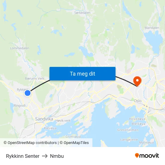 Rykkinn Senter to Nmbu map