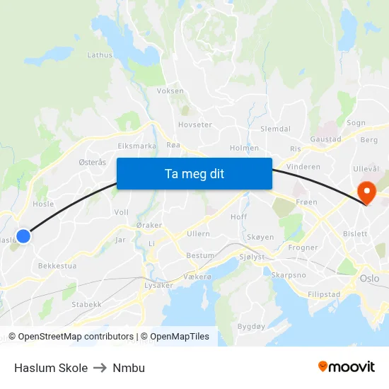 Haslum Skole to Nmbu map