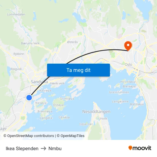 Ikea Slependen to Nmbu map