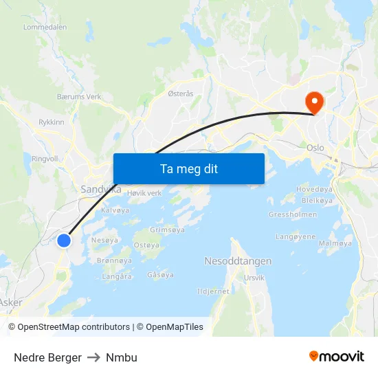 Nedre Berger to Nmbu map