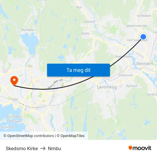 Skedsmo Kirke to Nmbu map