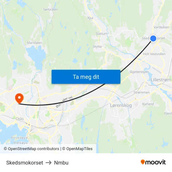 Skedsmokorset to Nmbu map