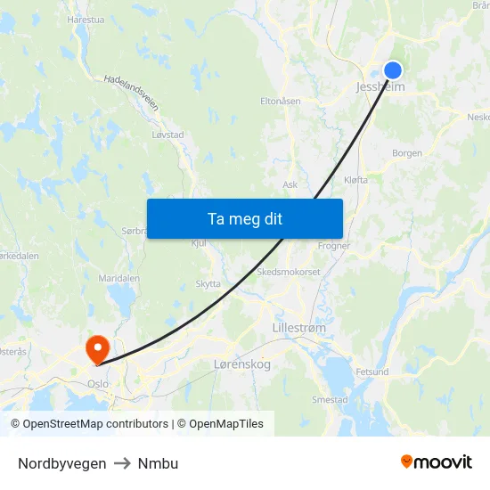 Nordbyvegen to Nmbu map