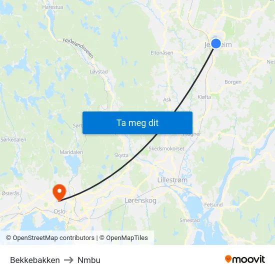 Bekkebakken to Nmbu map