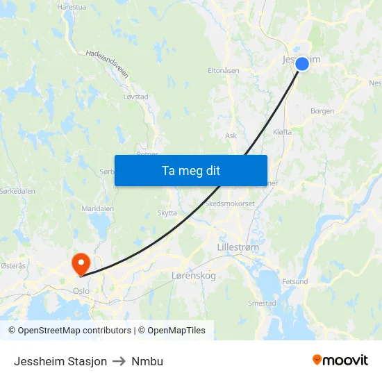 Jessheim Stasjon to Nmbu map