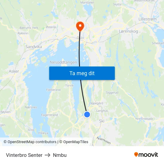 Vinterbro Senter to Nmbu map