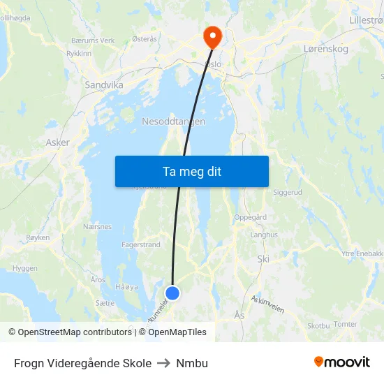 Frogn Videregående Skole to Nmbu map