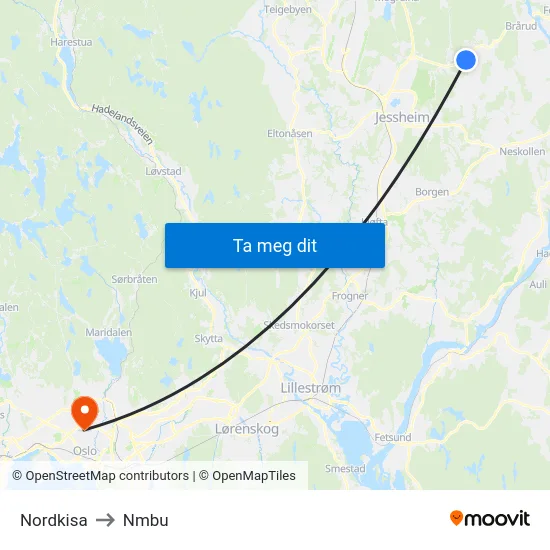Nordkisa to Nmbu map
