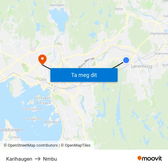 Karihaugen to Nmbu map