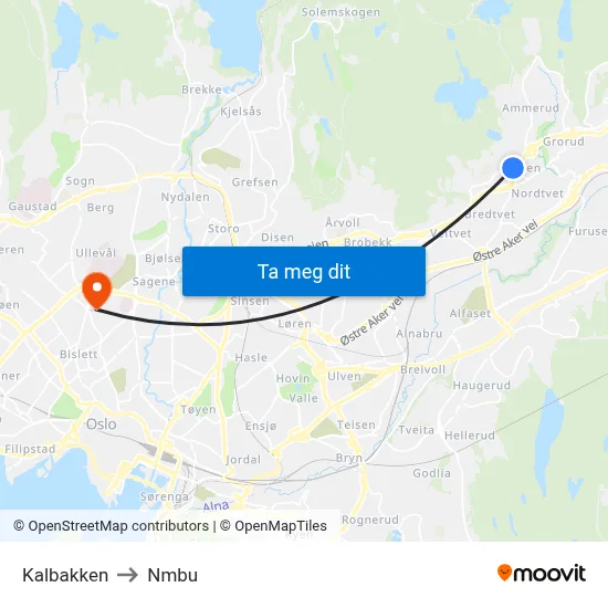 Kalbakken to Nmbu map