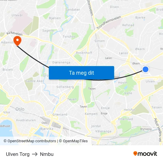 Ulven Torg to Nmbu map