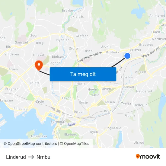 Linderud to Nmbu map