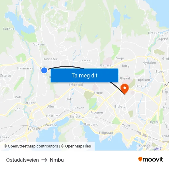 Ostadalsveien to Nmbu map