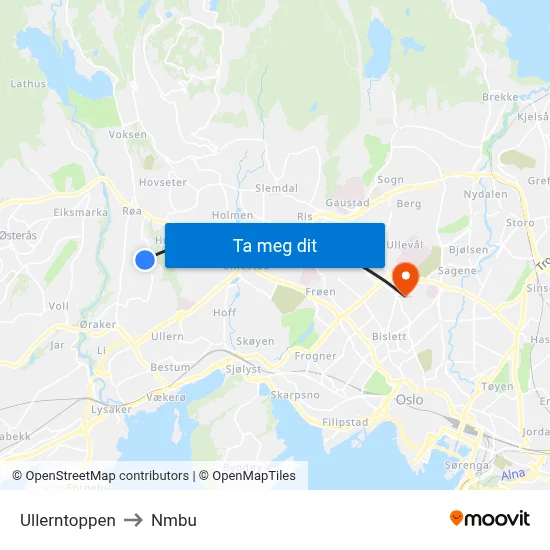 Ullerntoppen to Nmbu map