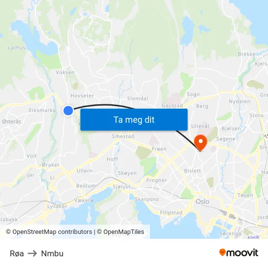 Røa to Nmbu map