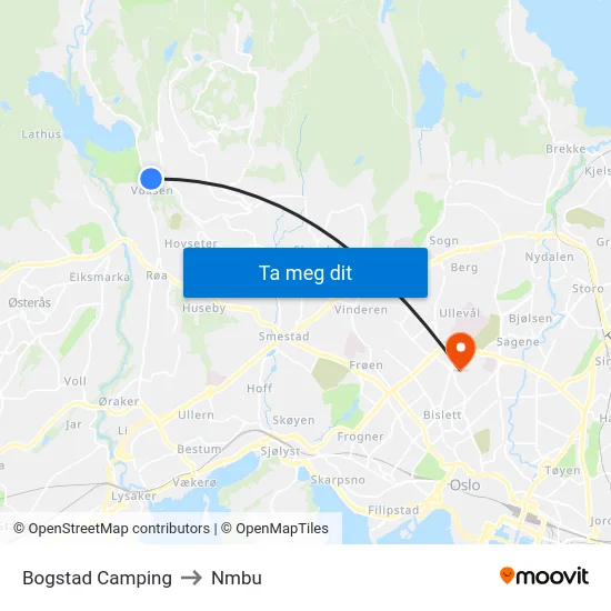 Bogstad Camping to Nmbu map