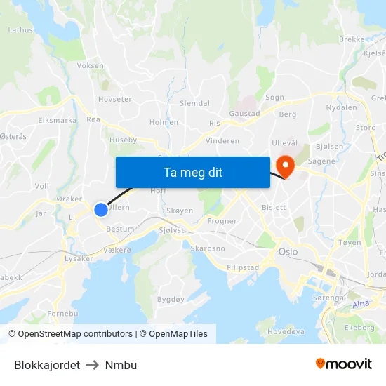 Blokkajordet to Nmbu map