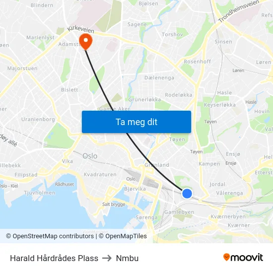 Harald Hårdrådes Plass to Nmbu map