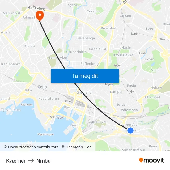 Kværner to Nmbu map