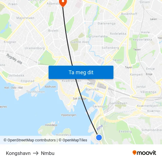 Kongshavn to Nmbu map