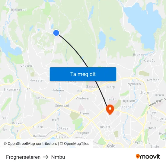 Frognerseteren to Nmbu map