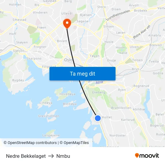 Nedre Bekkelaget to Nmbu map