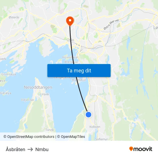 Åsbråten to Nmbu map