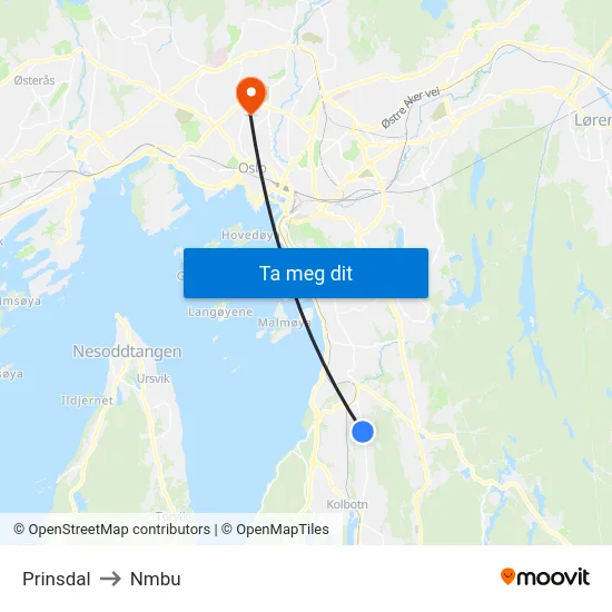 Prinsdal to Nmbu map