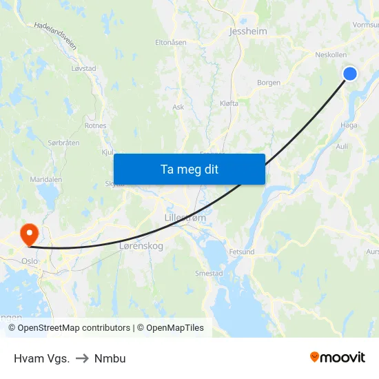 Hvam Vgs. to Nmbu map