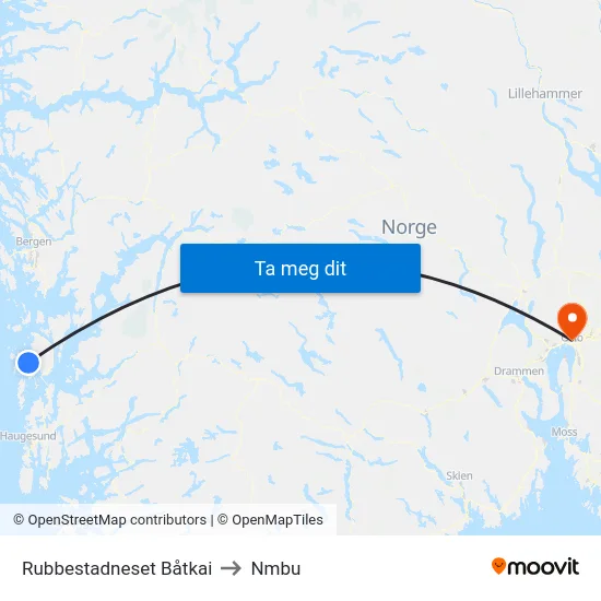 Rubbestadneset Båtkai to Nmbu map