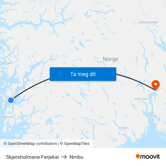 Skjersholmane Ferjekai to Nmbu map