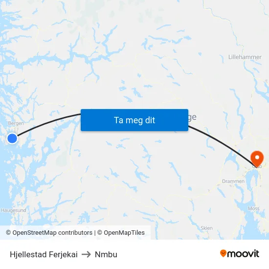 Hjellestad Ferjekai to Nmbu map