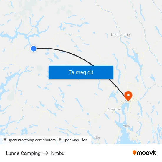 Lunde Camping to Nmbu map