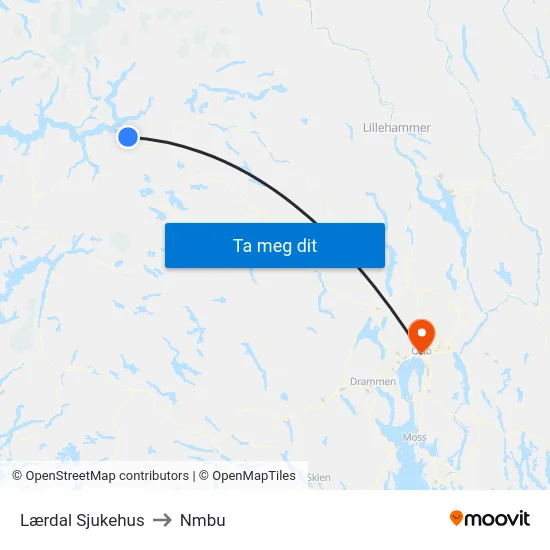Lærdal Sjukehus to Nmbu map