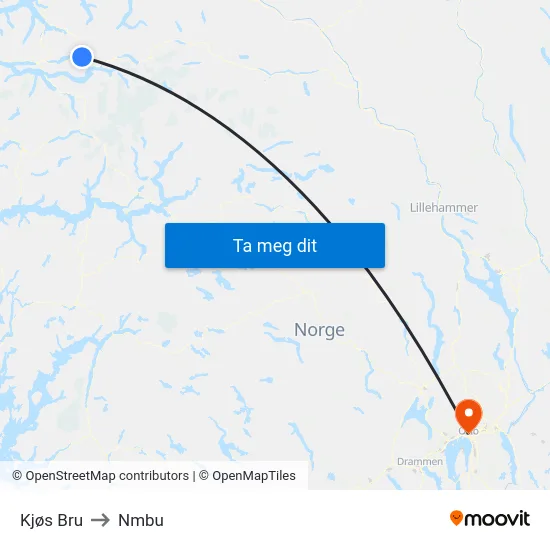 Kjøs Bru to Nmbu map