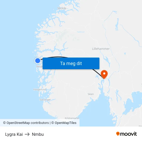 Lygra Kai to Nmbu map