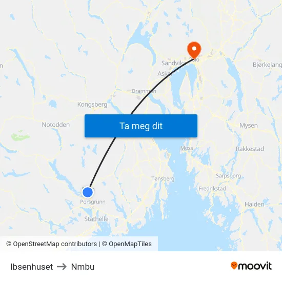 Ibsenhuset to Nmbu map