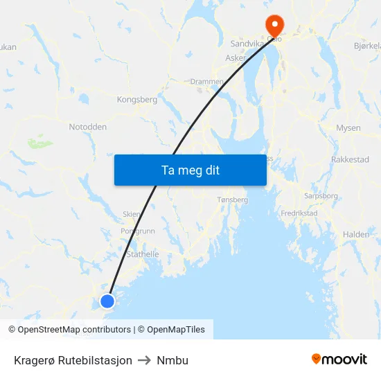Kragerø Rutebilstasjon to Nmbu map