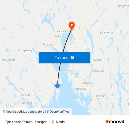 Tønsberg Rutebilstasjon to Nmbu map