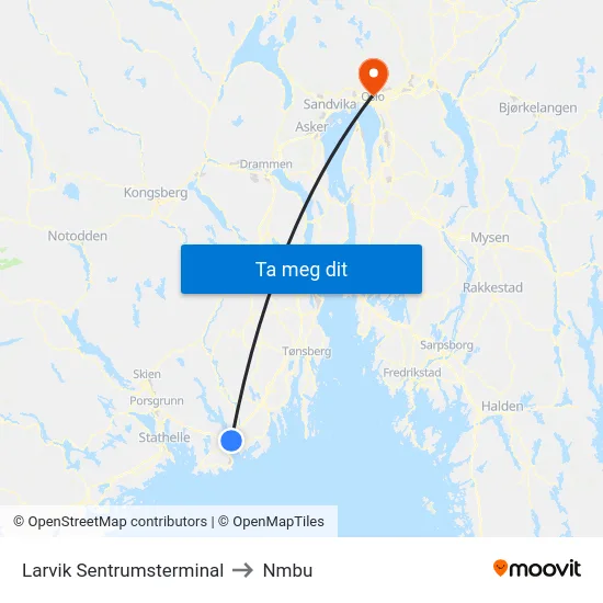Larvik Sentrumsterminal to Nmbu map