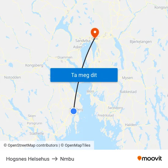 Hogsnes Helsehus to Nmbu map