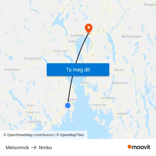 Melsomvik to Nmbu map