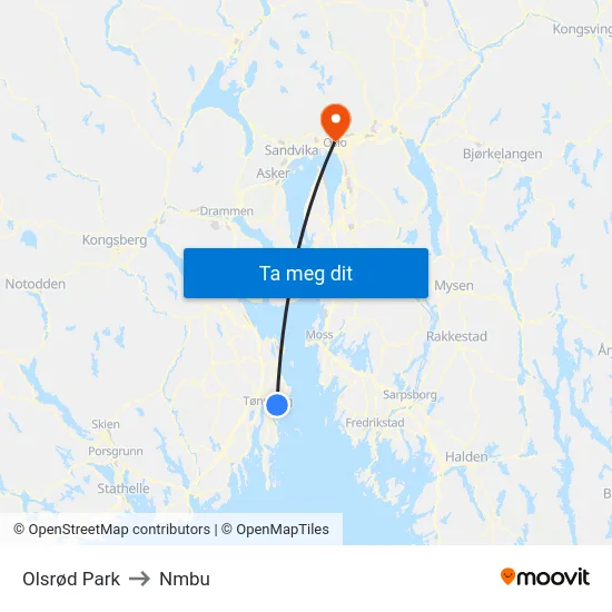 Olsrød Park to Nmbu map