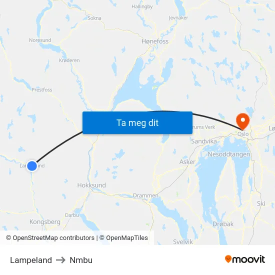 Lampeland to Nmbu map