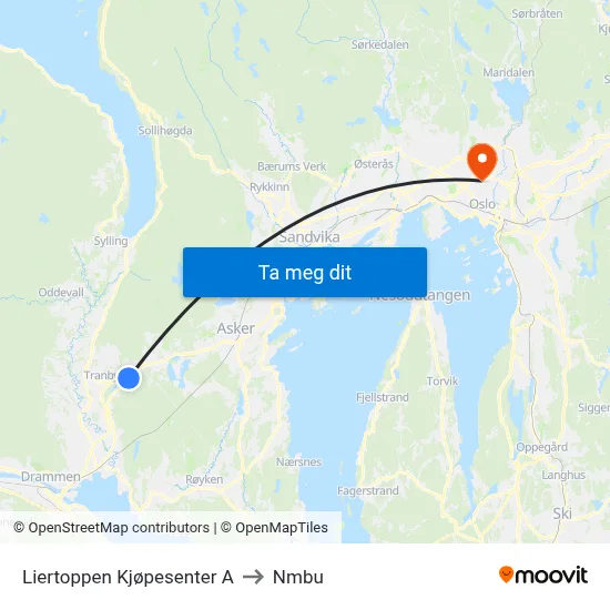 Liertoppen Kjøpesenter A to Nmbu map
